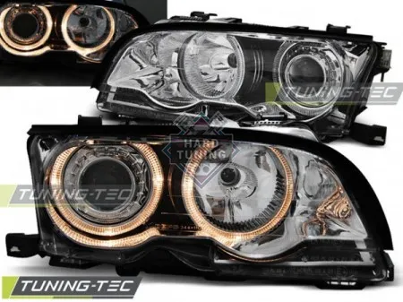 Передние фары BMW E46 (2001-2003) COUPE CABRIO HEADLIGHTS ANGEL EYES fits хром