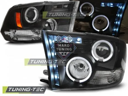 Передние фары Dodge Ram (2009-2018) Angel Eyes черные
