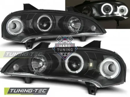 Передние фары Opel Tigra A (1994-2000) Angel Eyes черные