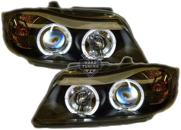 Фары для БМВ Е90 (BMW E90), 2005-2008г, черные, ангельские глазки.