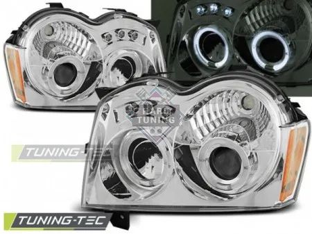Передние фары Jeep Grand Cherokee (2005-2008) Angel Eyes хром