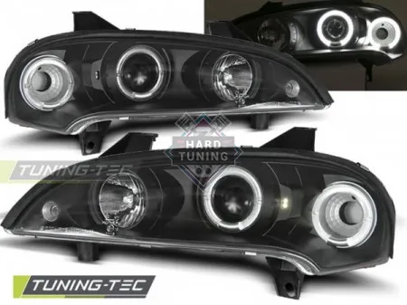 Передние фары Opel Tigra A (1994-2000) Angel Eyes черные