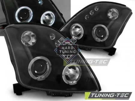 Передние фары Suzuki Swift (2005-2010) Angel Eyes черные