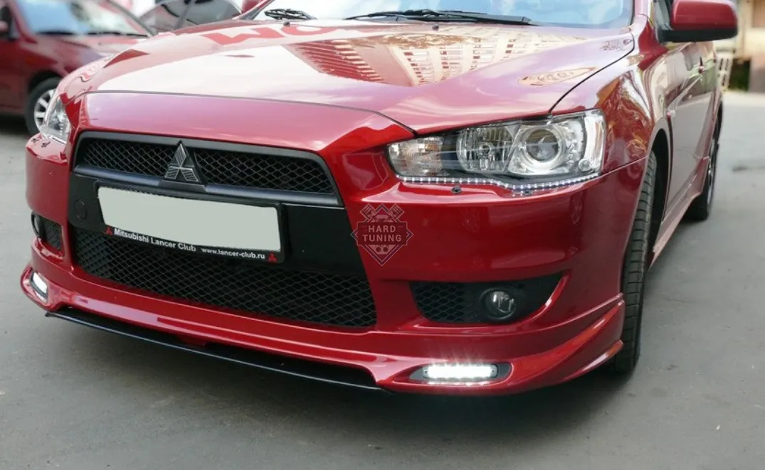 Накладка на передний бампер с центральным сплиттером ZODIAK Mitsubishi Lancer 10 (2007-2011) ABS пластик