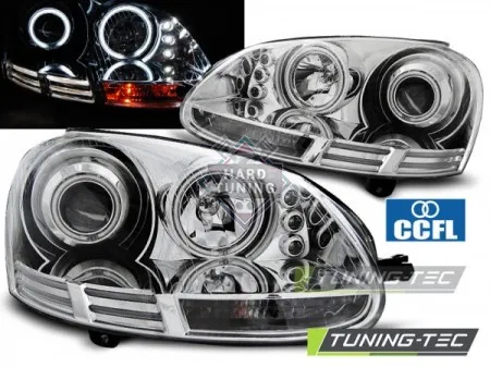 Передние фары Volkswagen Golf 5 (2003-2009) Angel Eyes CCFL хром