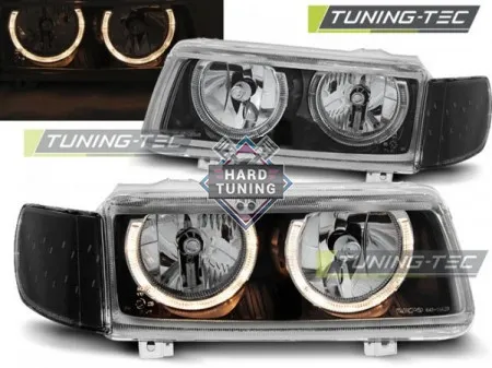 Передние фары Volkswagen Passat B4 (1993-1997) Angel Eyes черные