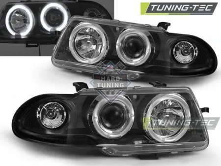 Передние фары Opel Astra F (1994-1997) Angel Eyes черные