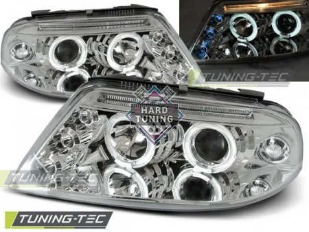 Передние фары Volkswagen Passat B5 3BG (2000-2005) Angel Eyes хром