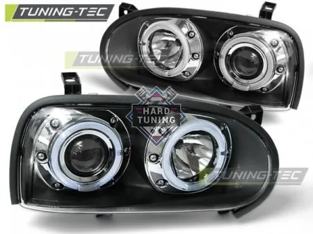 Передние фары Volkswagen Golf 3 (1991-1997) Angel Eyes черные