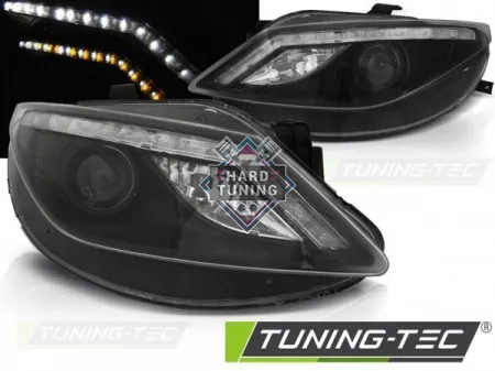 Передние фары Seat Ibiza 6J (2008-2012) Daylight with LED Indicator черные