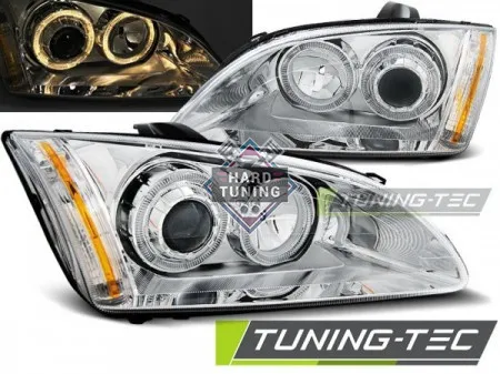 Передние фары Ford Focus 2 (2004-2008) Angel Eyes хром