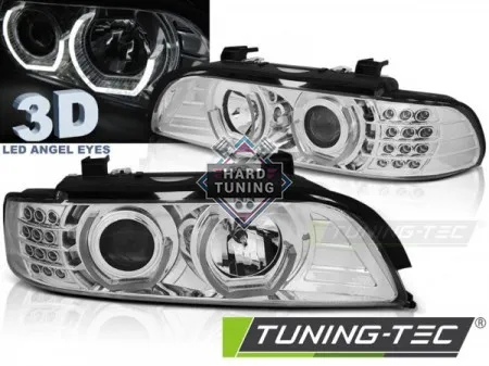 Передние фары BMW E39 (1995-2003) HEADLIGHTS ANGEL EYES 3D fits хром