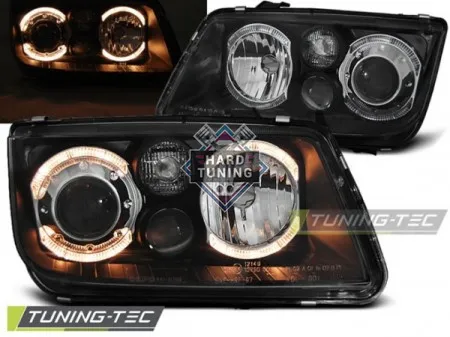 Передние фары Volkswagen Bora (1998-2005) Angel Eyes черные