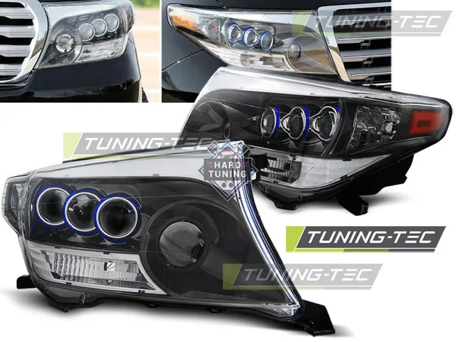Передние фары Toyota Land Cruiser 200 (2007-2012) Projektor черные хром
