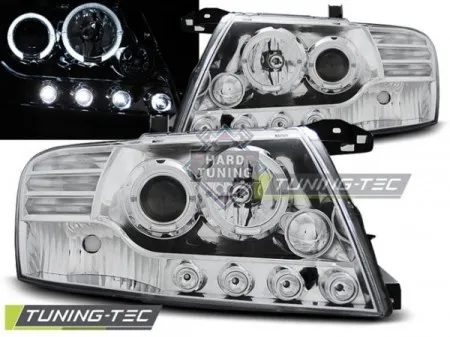 Передние фары Mitsubishi Pajero 3 (2000-2006) Angel Eyes хром