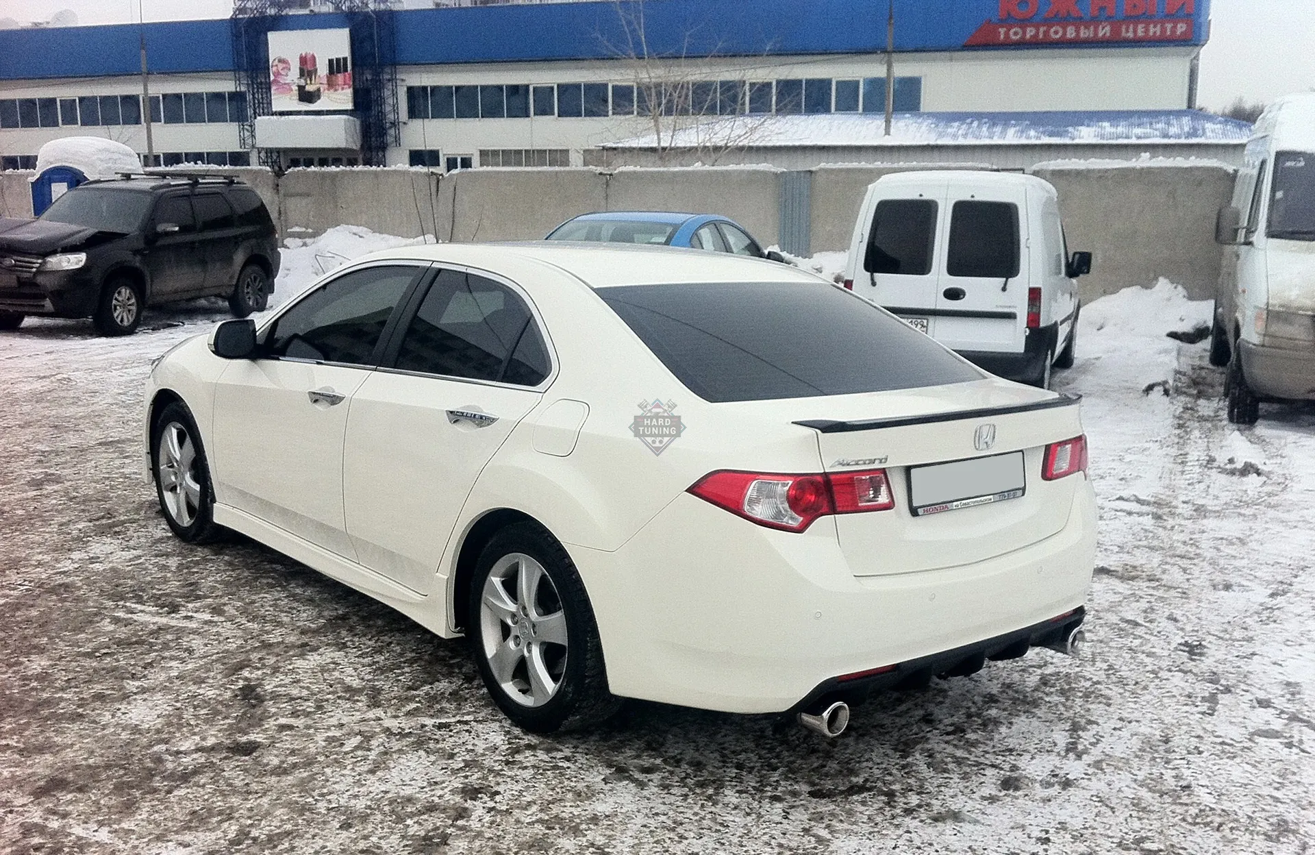 Диффузор заднего бампера с круглыми килями (под катафоты) Honda Accord 8 (2008-2013) ABS пластик