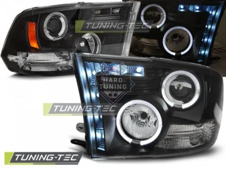 Передние фары Dodge Ram (2009-2018) Angel Eyes черные