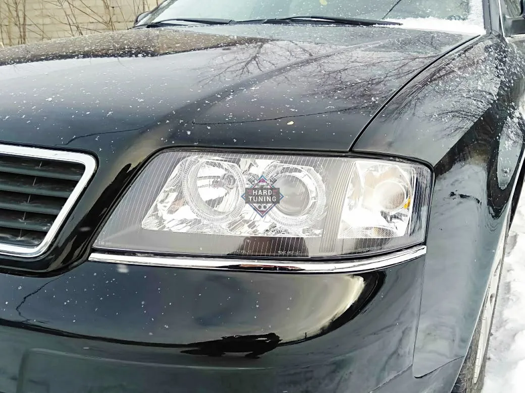Передние фары Audi A6 C5 2001-2004 Angel Eyes под ксенон черные