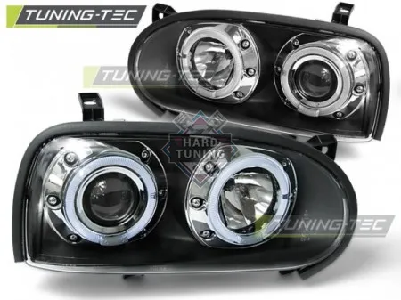 Передние фары Volkswagen Golf 3 (1991-1997) Angel Eyes черные