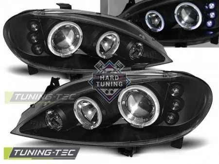 Передние фары Renault Megane (1999-2002) Angel Eyes черные