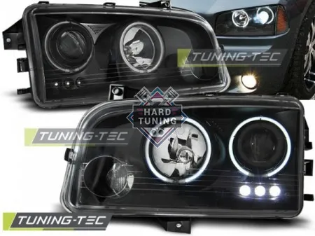 Передние фары Dodge Charger LX (2006-2010) Angel Eyes CCFL черные