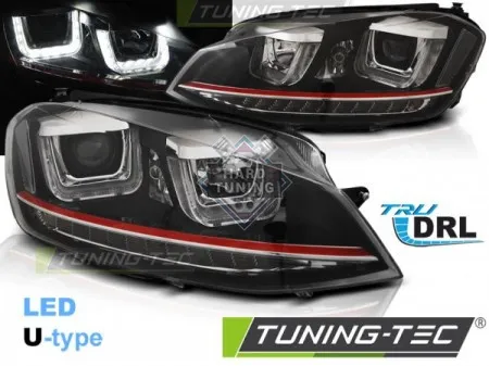 Передние фары Volkswagen Golf 7 (2012-2017) U-LED Light DRL Red Line черные