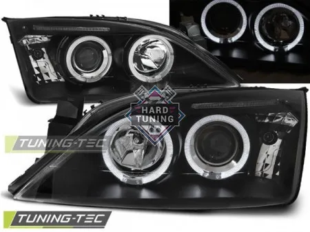 Передние фары Ford Mondeo 3 (2000-2007) Angel Eyes черные