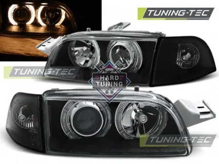 Передние фары Fiat Punto 1 (1993-1999) Angel Eyes черные