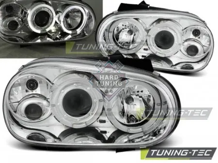 Передние фары Volkswagen Golf 4 (1997-2003) Angel Eyes хром