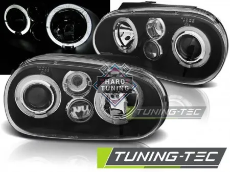Передние фары Volkswagen Golf 4 (1997-2003) Angel Eyes черные