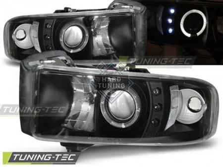 Передние фары Dodge Ram (1994-2001) Angel Eyes черные