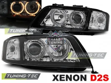 Передние фары Audi A6 C5 2001-2004 Angel Eyes под ксенон черные