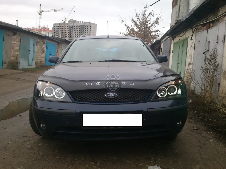Передние фары Ford Mondeo 3 (2000-2007) Angel Eyes черные