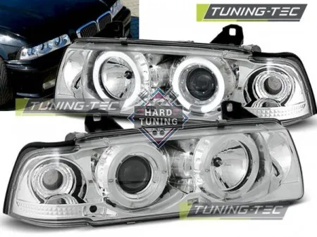 Передние фары BMW E36 (1990-1999) C/C HEADLIGHTS ANGEL EYES fits хром