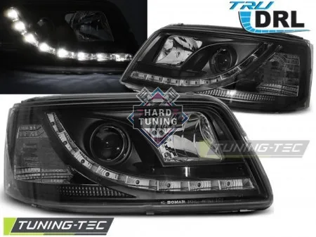 Передние фары Volkswagen T5 (2003-2009) True DRL черные