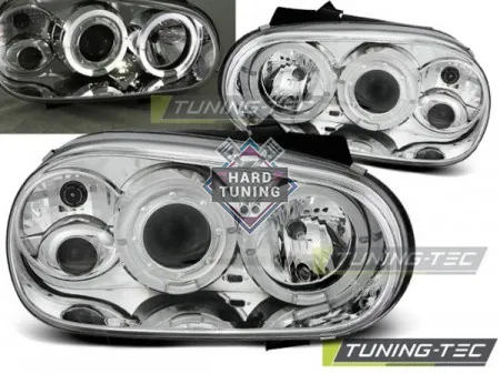 Передние фары Volkswagen Golf 4 (1997-2003) Angel Eyes хром
