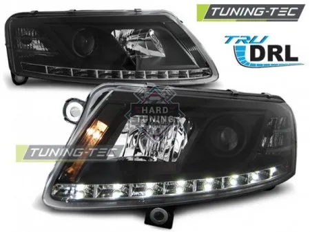 Передние фары AUDI A6 C6 2004-2008 HEADLIGHTS TRUE DRL fits черные