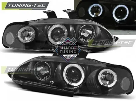Передние фары Honda Civic 5 2D/3D (1991-1995) Angel Eyes черные