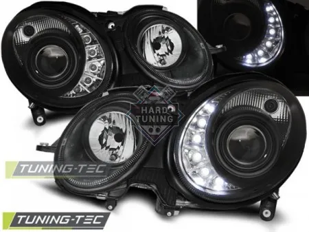 Передние фары Mercedes W211 (2005-2009) Daylight черные