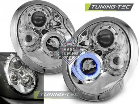 Передние фары BMW MINI (COOPER) (2001-2006) HEADLIGHTS ANGEL EYES fits хром