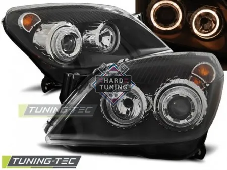 Передние фары Opel Astra H (2004-2009) Angel Eyes черные