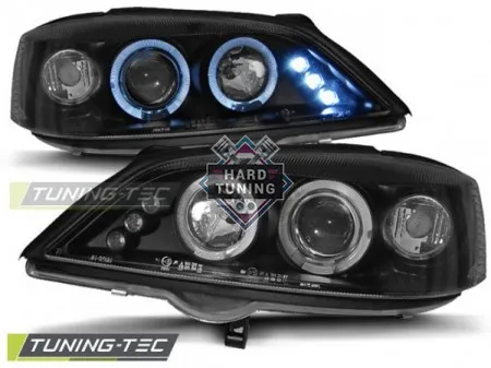 Передние фары Opel Astra G (1998-2004) Angel Eyes черные
