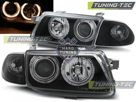 Передние фары Opel Astra F (1994-1997) Angel Eyes черные