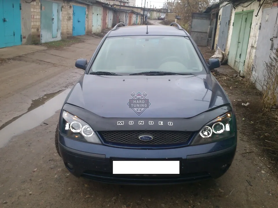 Передние фары Ford Mondeo 3 (2000-2007) Angel Eyes черные