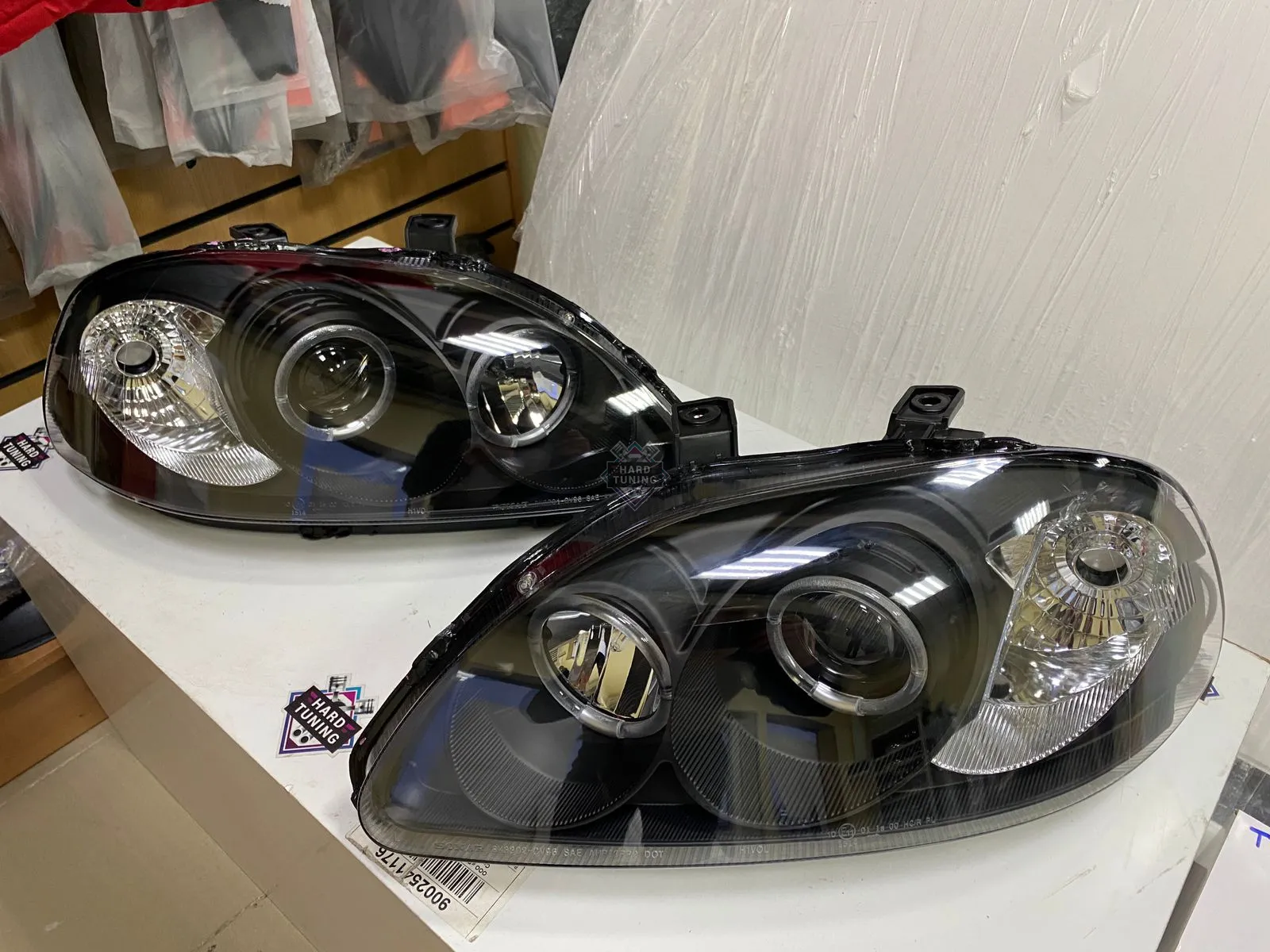 Передние фары Honda Civic 6 (1995-1999) Angel Eyes черные