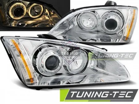 Передние фары Ford Focus 2 (2004-2008) Angel Eyes хром