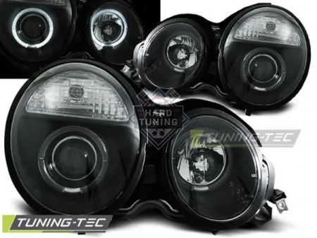 Передние фары Mercedes W210 E-Class (1995-1999) Angel Eyes черные