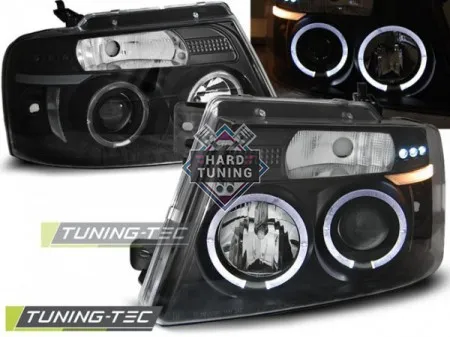 Передние фары Ford F-150 MK11 (2004-2008) Angel Eyes черные