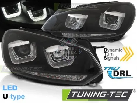 Передние фары Volkswagen Golf 6 (2008-2012) U-LED Light DRL SEQ черные