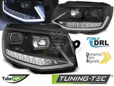 Передние фары Volkswagen T6 (2015-2019) HEADLIGHTS TUBE LIGHT DRL CHROME SEQ черные